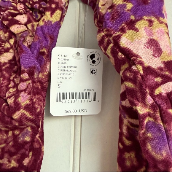 Free People Size S Long Sleeve Layer It On Me Ruched Crop in red combo NEW! - Picture 8 of 9